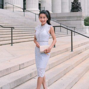 Extrapetite.com Bardot blue lace panel dress (like new)